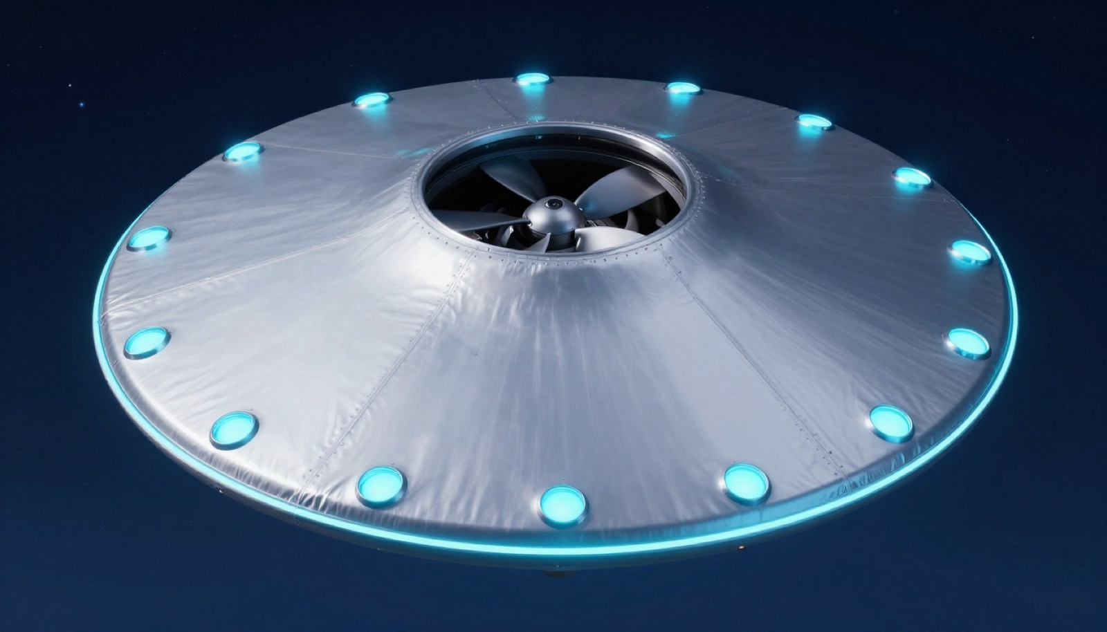 Night hover — cyan rim ports and ring.